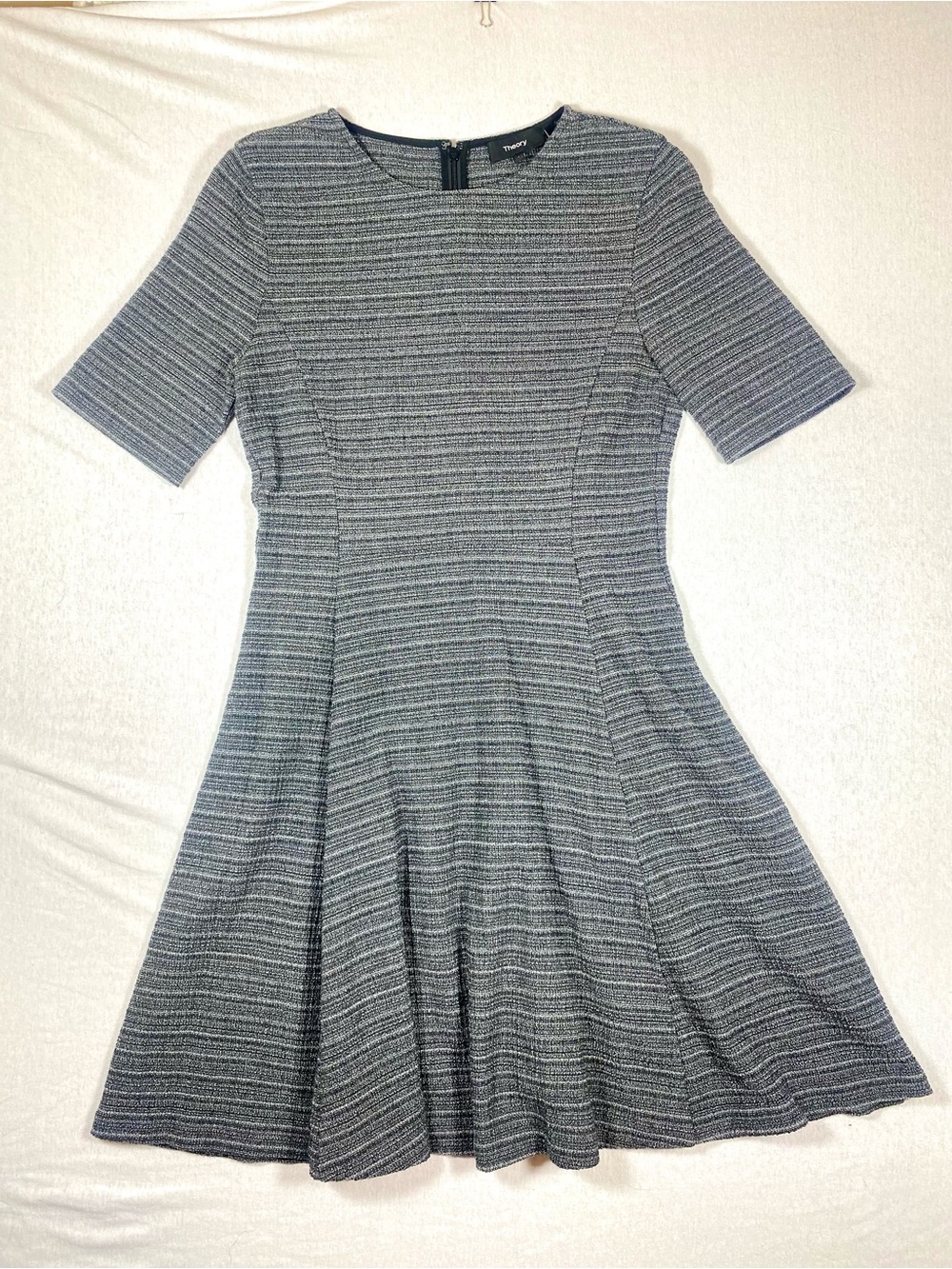 Theory Albita RS Klarien Gray Black Textured Knit Fit & Flare Dress Sz 4